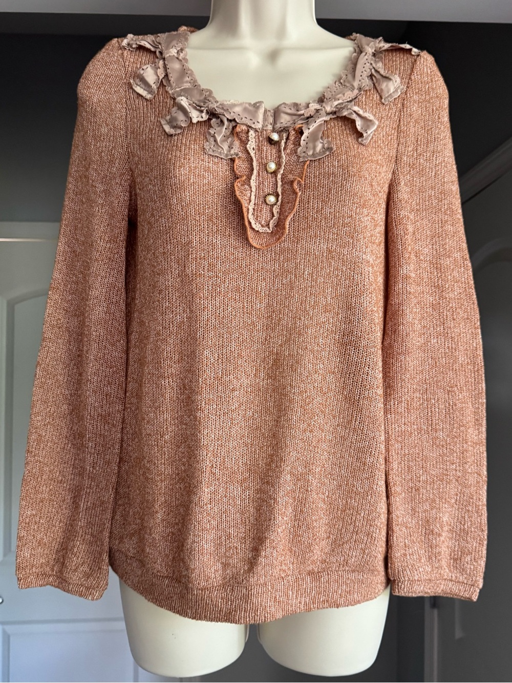 Axes Femme Japan Blush Pink Lace Ruffle Knit Sweater Pearl Coquette Mori Small